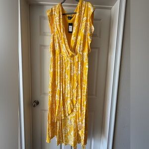 Yellow Floral Faux Wrap hi-low Dress